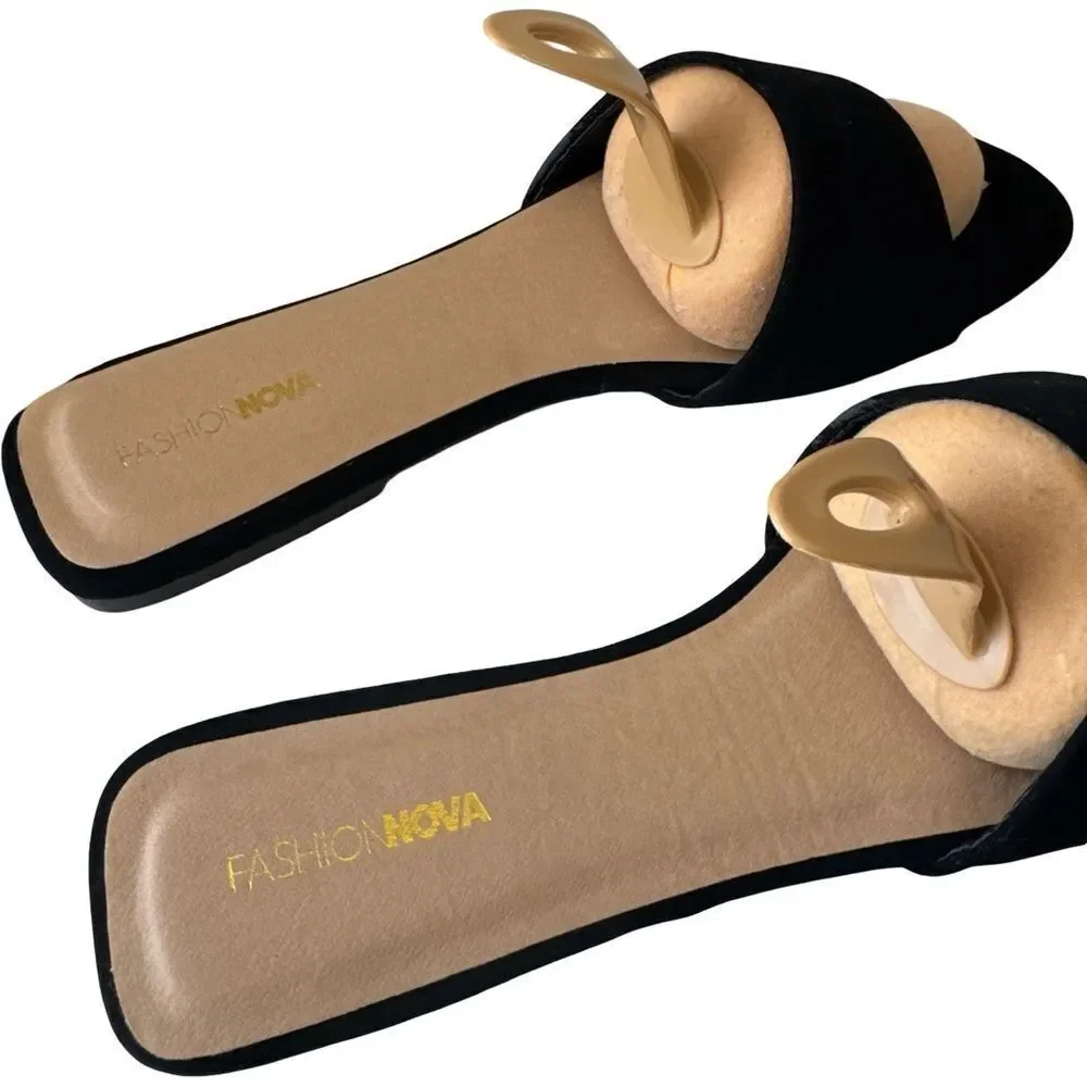 Fashion Nova Black and Beige Women's Sandals